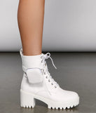 Faux Leather Combat Boots With Pouch