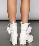 Faux Leather Combat Boots With Pouch