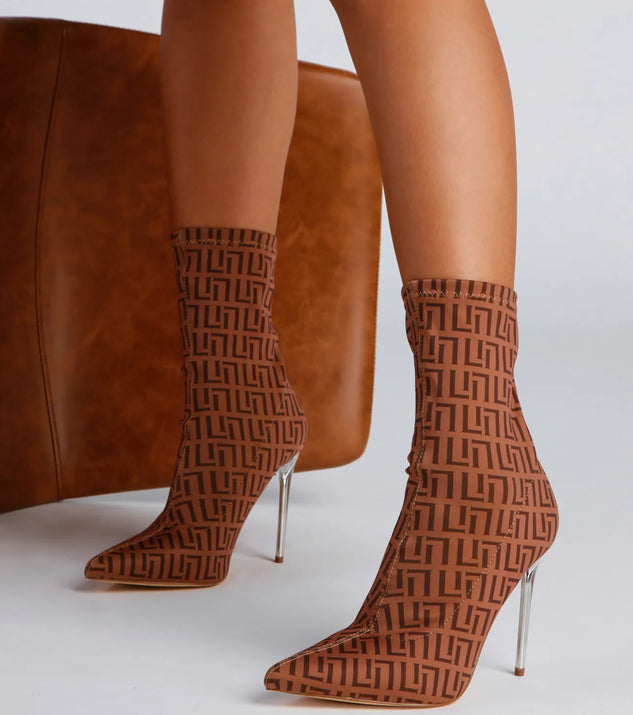 Greek Key Stiletto Booties