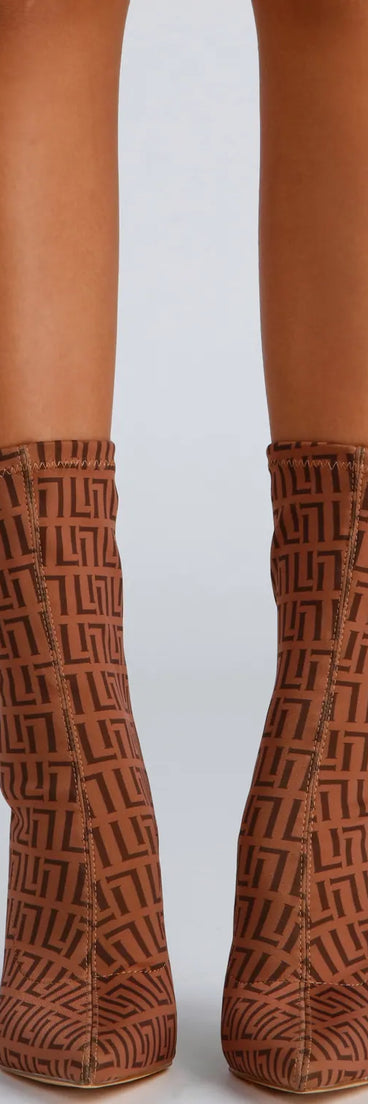 Greek Key Stiletto Booties