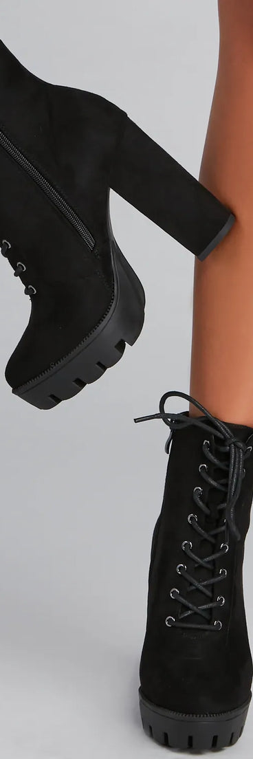 Edgy Heights Lace-Up Lug Booties
