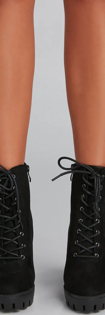 Edgy Heights Lace-Up Lug Booties