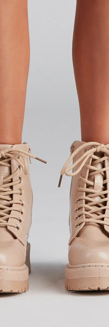 Croco Style Lug Sole Booties
