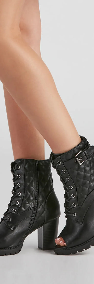 Foxy Babe Combat Peep Toe Booties