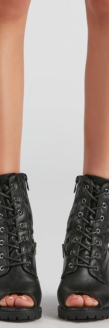 Foxy Babe Combat Peep Toe Booties