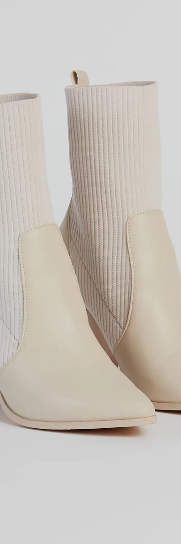 Brand New Attitude Knit Faux Leather Booties