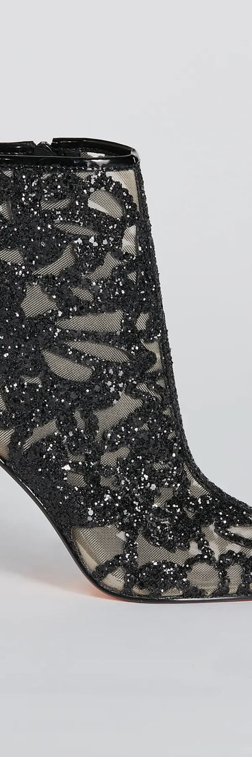 Glamorous Energy Glitter Mesh Stiletto Booties