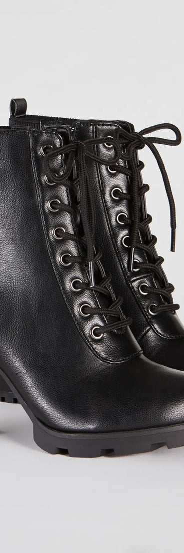 Edgy Perfection Lace-up Heeled Combat Booties