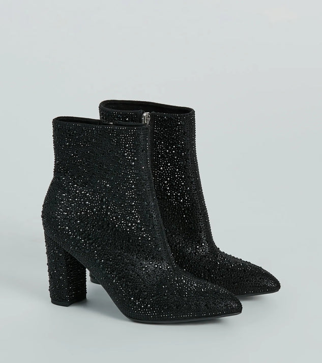 Sparkle Mode Rhinestone Block Heel Ankle Boots Windsor
