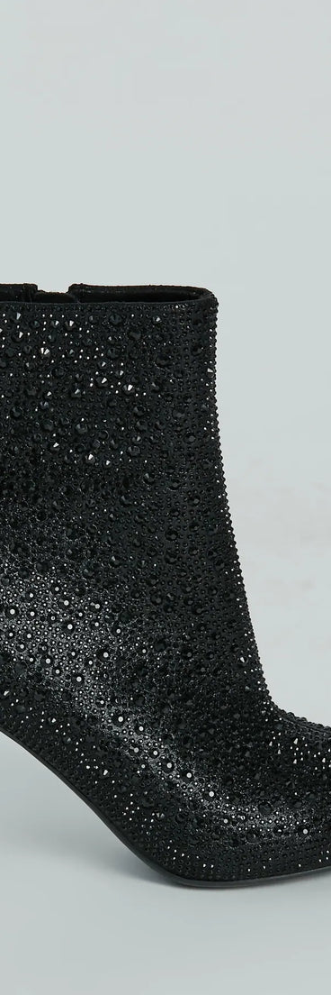 Sparkle Mode Rhinestone Block Heel Ankle Boots