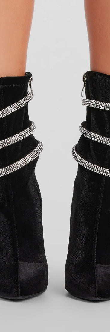 Looking Iconic Rhinestone Spiral Strap Stiletto Booties