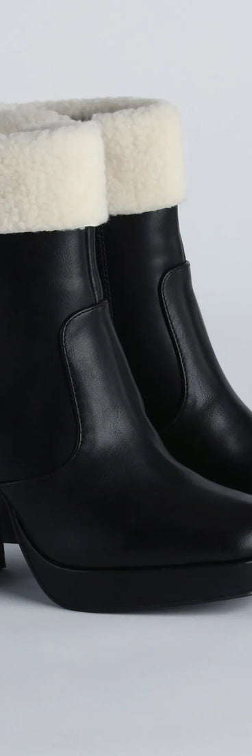 Cold Babe Faux Sherpa Block Heel Booties