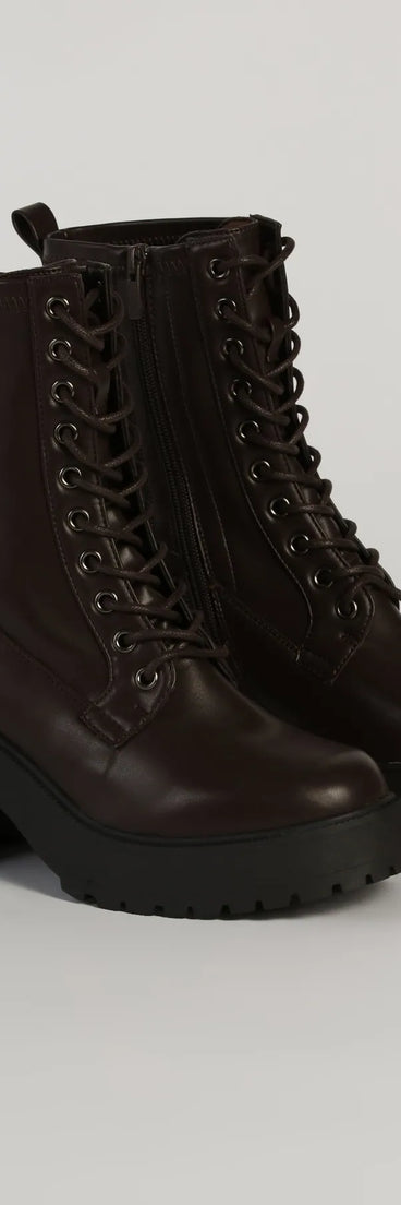Got The Look Faux Leather Lace Up Lug Booties