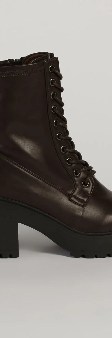 Got The Look Faux Leather Lace Up Lug Booties