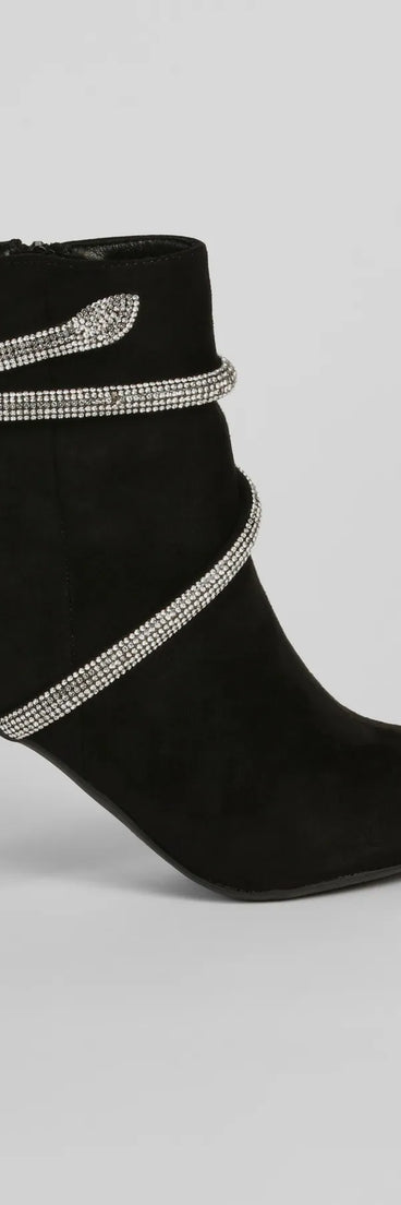 Spoil Yourself Faux Suede Rhinestone Booties