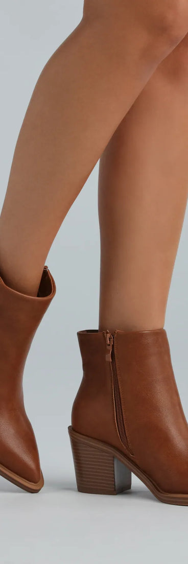 Stylish Staple Faux Leather Block Heel Booties