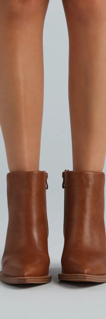 Stylish Staple Faux Leather Block Heel Booties