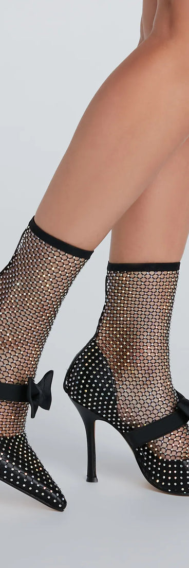 Model Strut Rhinestone Fishnet Stiletto Booties