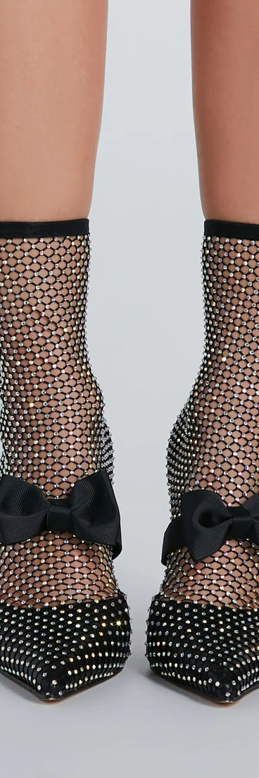 Model Strut Rhinestone Fishnet Stiletto Booties
