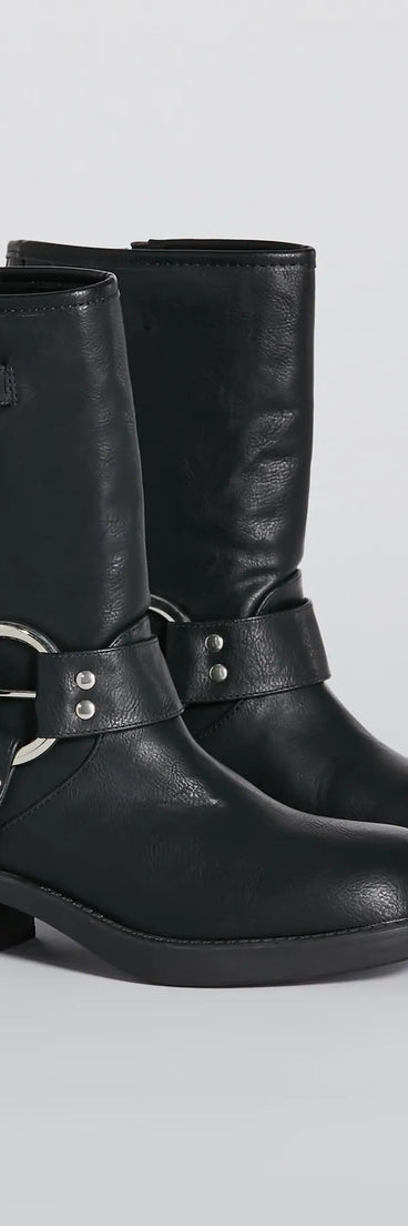 Sleek Deets Strappy Faux Leather Biker Boots