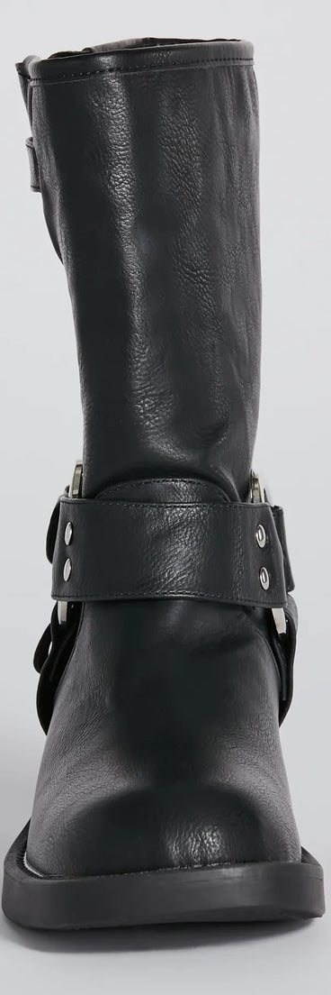 Sleek Deets Strappy Faux Leather Biker Boots