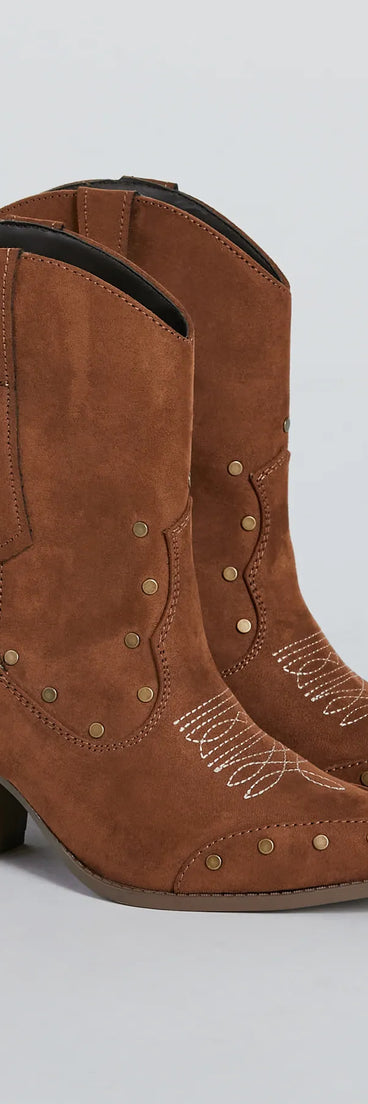 Country Style Studded Faux Suede Western Booties