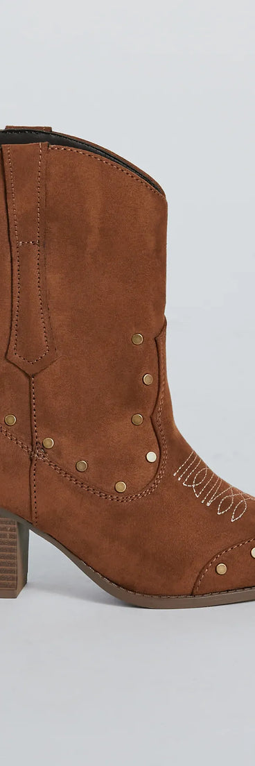 Country Style Studded Faux Suede Western Booties
