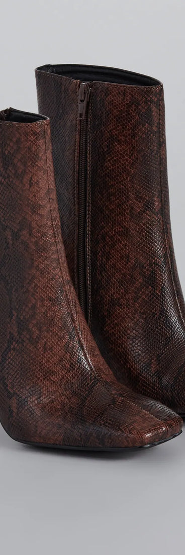 Chic Moves Snake Print Faux Leather Booties