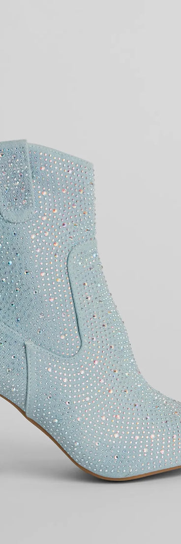 Country Star Glam Rhinestone Western Denim Booties