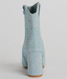Country Star Glam Rhinestone Western Denim Booties