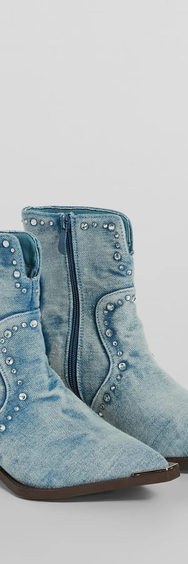 Cowgirl Charm Rhinestone Western Denim Booties