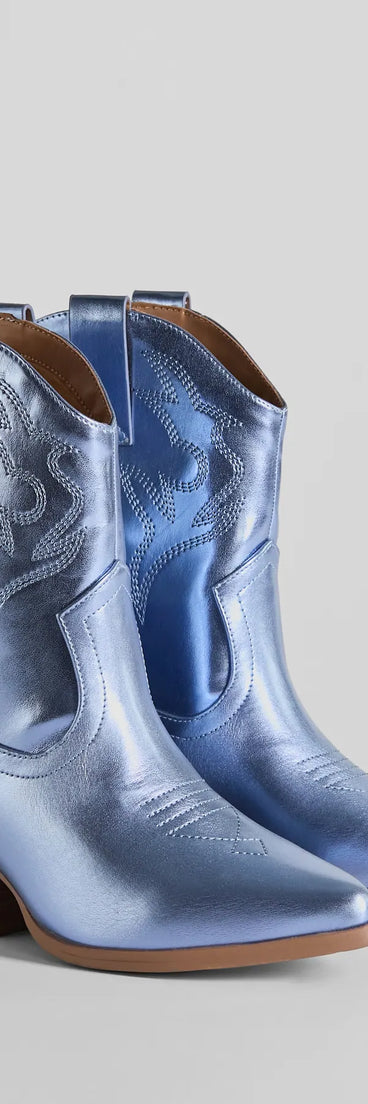 Glow Up Cowgirl Metallic Booties