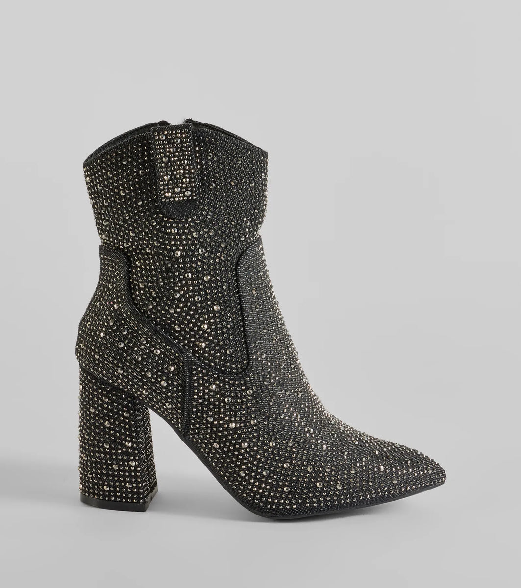 Glam Out West Rhinestone Denim Booties & Windsor