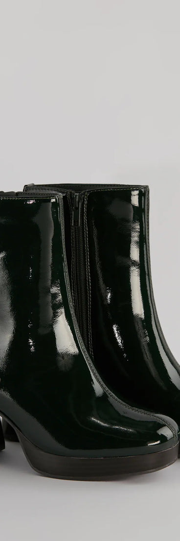 Seize The Moment Patent Block Heel Booties