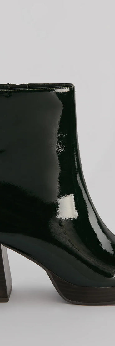Seize The Moment Patent Block Heel Booties