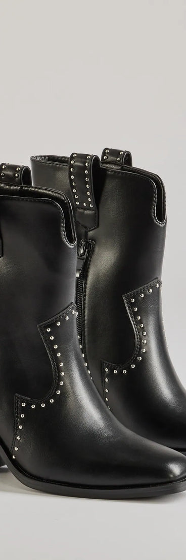 
Upgrade your style game for 2025 with the Chic Western Studded Faux Leather Booties in black, perfect for any fashion-forward wardrobe.