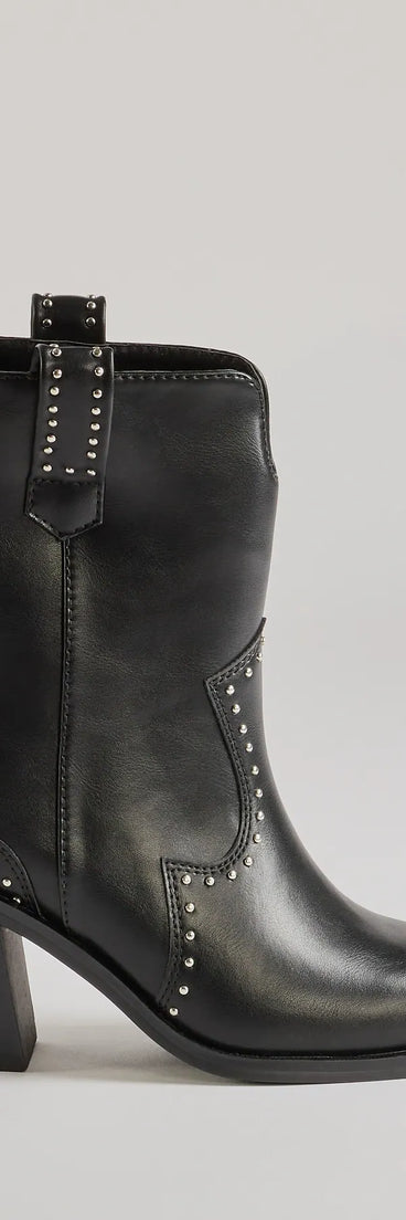 
Upgrade your style game for 2025 with the Chic Western Studded Faux Leather Booties in black, perfect for any fashion-forward wardrobe.