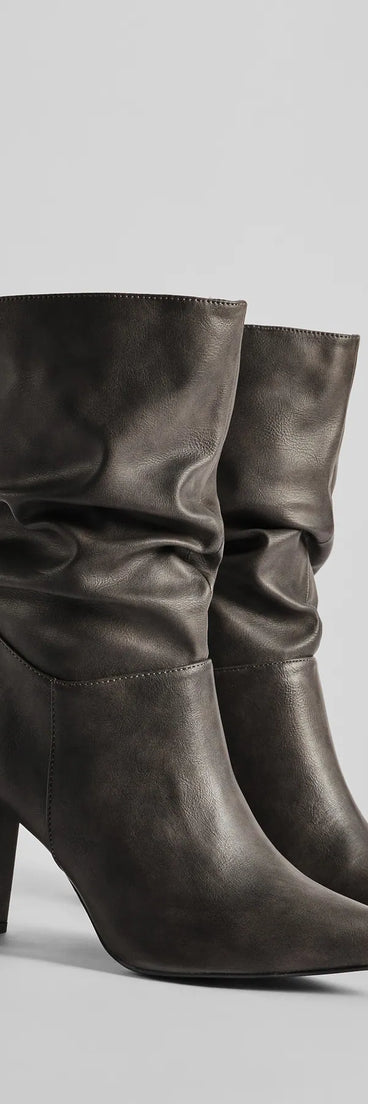 Trendy Scrunched Faux Leather Boots