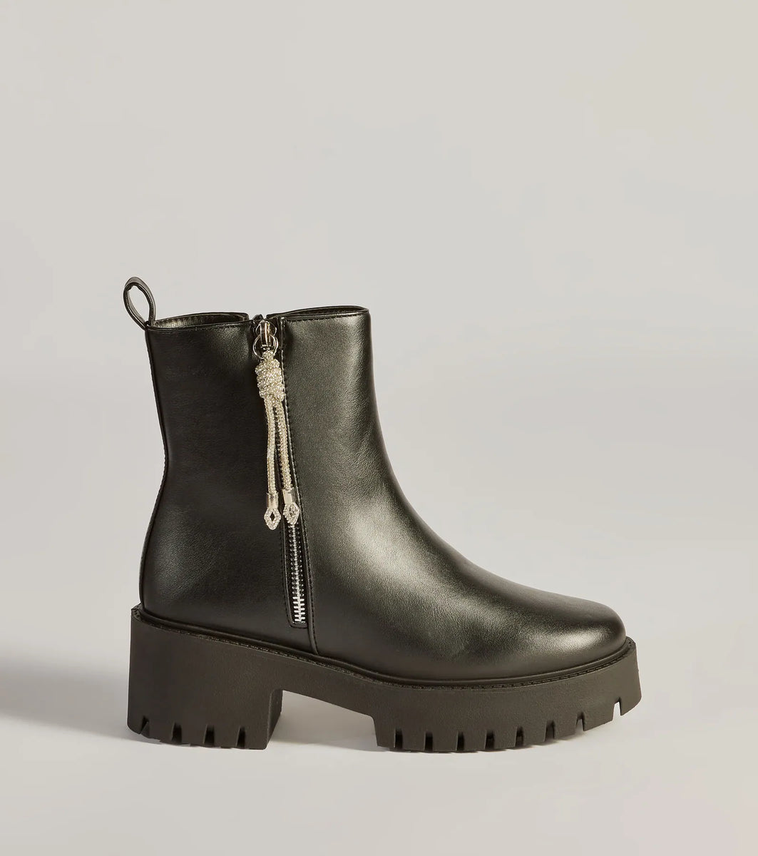 Grit And Glam Faux Leather Combat Lug Booties & Windsor