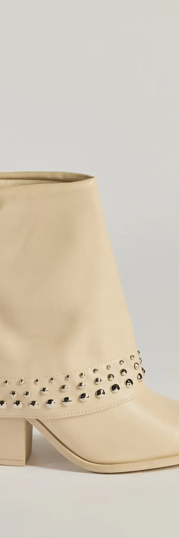 
Upgrade your style game for 2025 with the Stylishly Studded Faux Leather Fold-Over Booties in beige, perfect for any fashion-forward wardrobe.