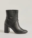 The Stylish Stride Strappy Faux Leather Booties are women's black shoes for work, featuring a sleek silhouette and cushioned sole for all-day comfort, and are a trendy choice for professional or business casual outfits.
