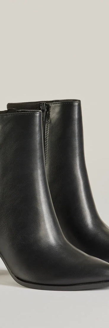 Chic Staple Faux Leather and Faux Suede Ankle Booties, a trendy black addition to women's going-out outfits, is ideal for Christmas party outfits, chic NYE attire, or winter night-out looks that keep you on-trend!