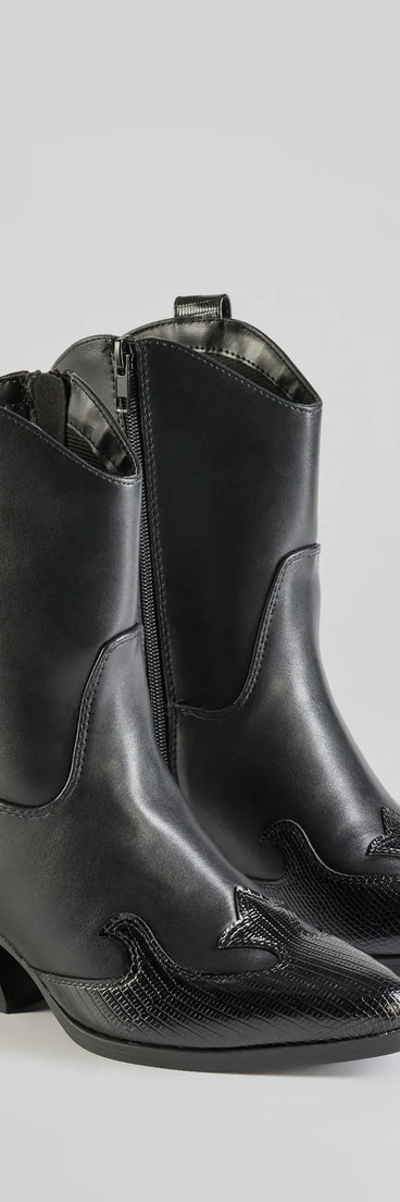 
Upgrade your style game for 2025 with the Edgy-Chic Faux Leather Western Booties in black, perfect for any fashion-forward wardrobe.