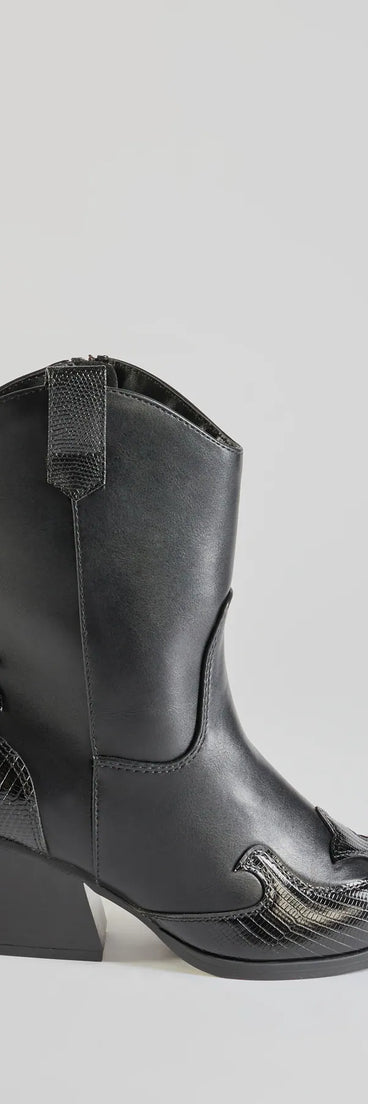 
Upgrade your style game for 2025 with the Edgy-Chic Faux Leather Western Booties in black, perfect for any fashion-forward wardrobe.