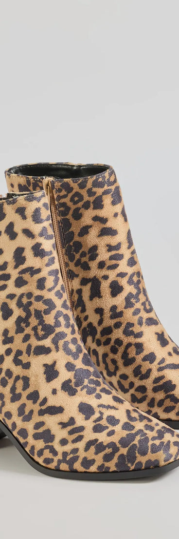 On the Move Block Heel Ankle Booties, a trendy leopard print addition to women's going-out outfits, is ideal for Christmas party outfits, chic NYE attire, or winter night-out looks that keep you on-trend!