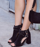 The Daring Details Studded Ankle Booties in black brings edge and energy to your vibe, ready to elevate any festival look or concert outfit.