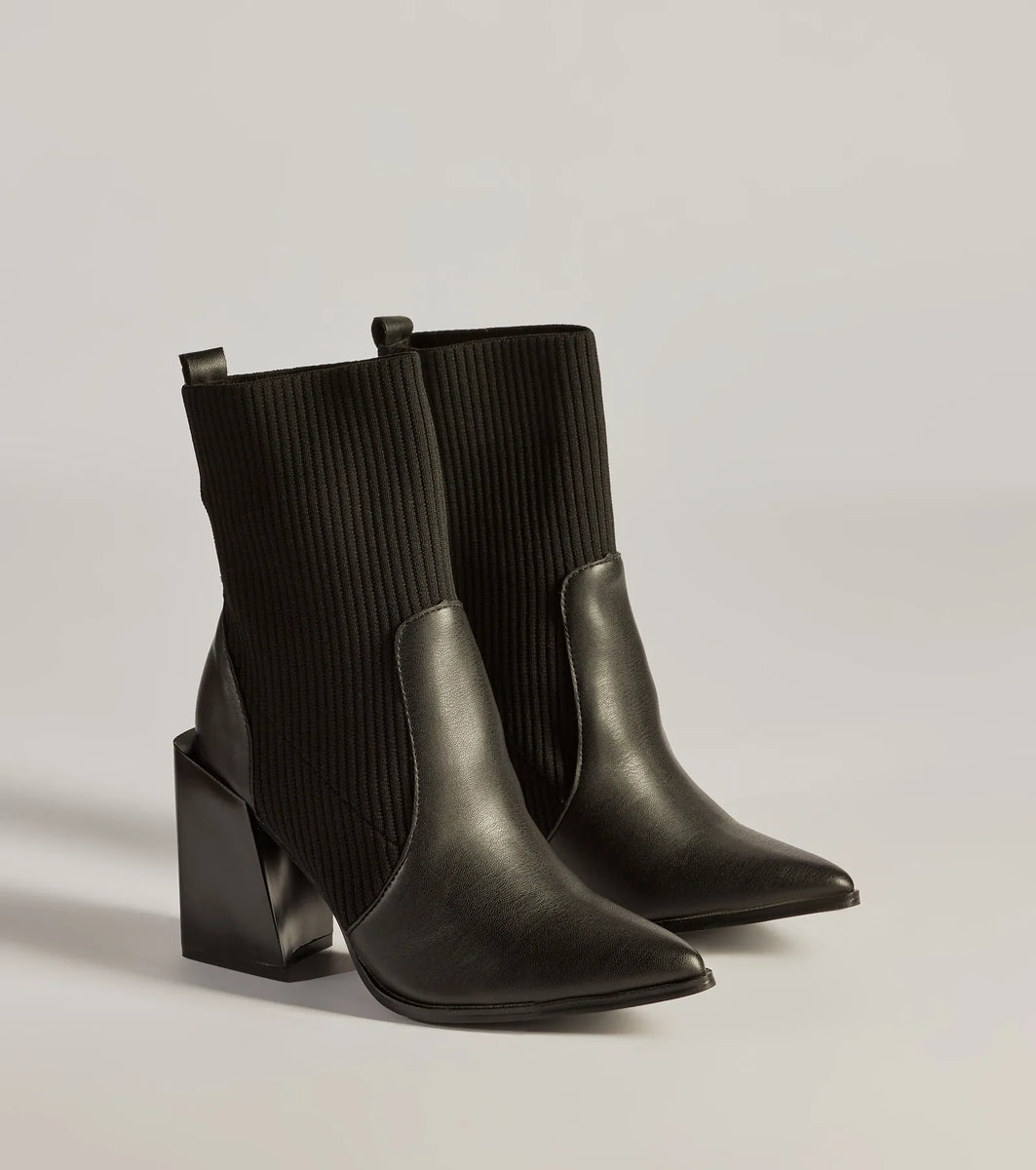 Runway Ready Faux Leather And Knit Ankle Booties & Windsor