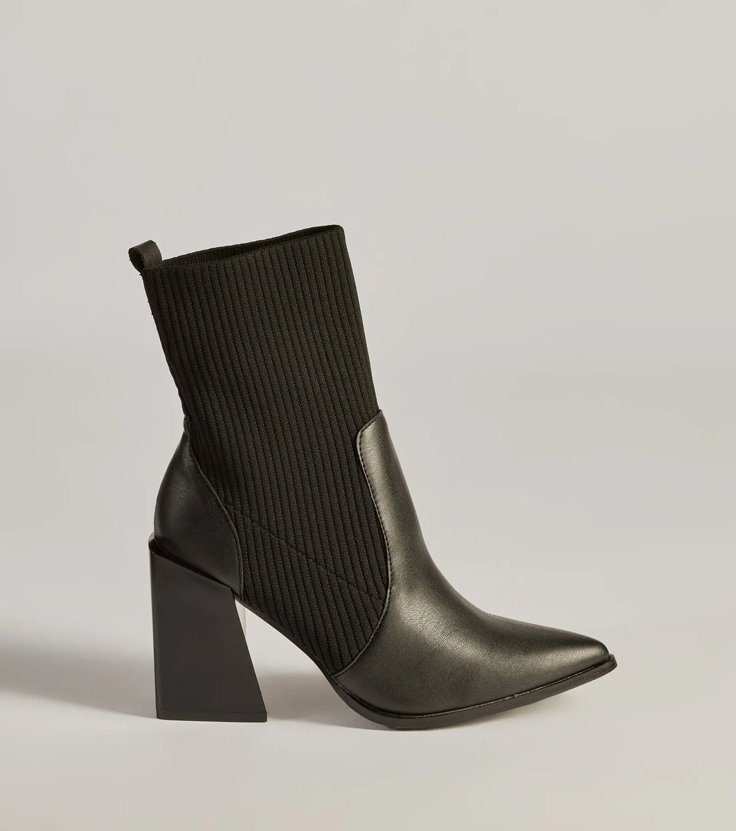 Runway Ready Faux Leather And Knit Ankle Booties & Windsor