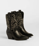 The Saddled Up Western Embroidered Cowboy Boots in black brings edge and energy to your vibe, ready to elevate any festival look or concert outfit.