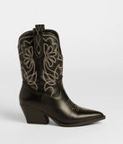 The Saddled Up Western Embroidered Cowboy Boots in black brings edge and energy to your vibe, ready to elevate any festival look or concert outfit.